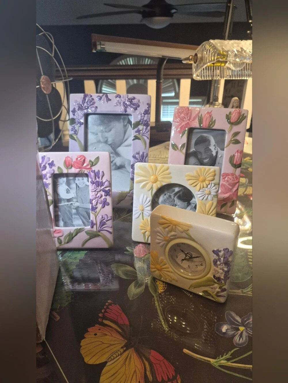 Floral Mixed Photo Frame Set in Pink, Purple, Yellow and Cream VINTAGE